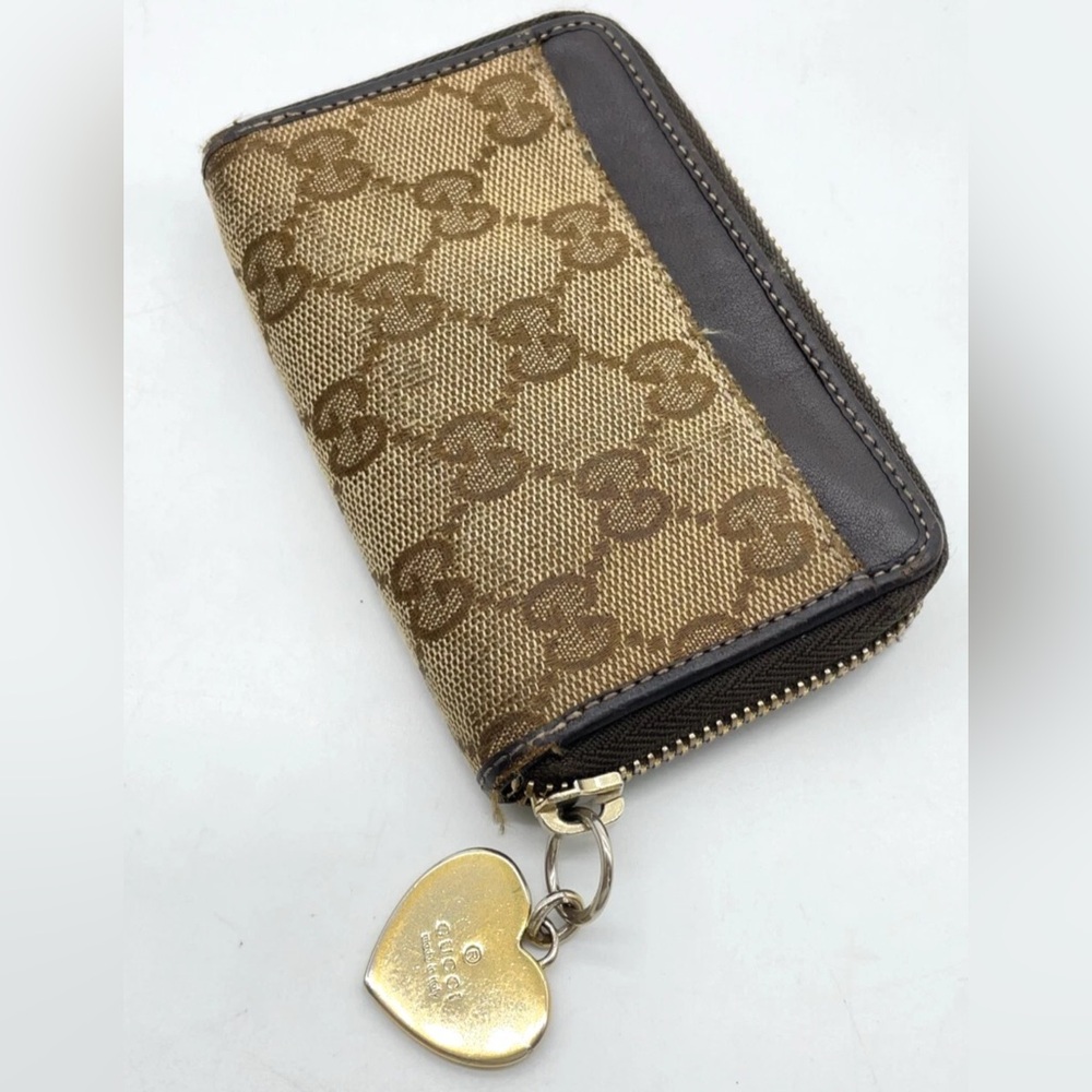 Gucci Wallet Gucci GG Canvas Beige/Brown Leather Coin Purse W/Box  well used - Picture 6 of 16